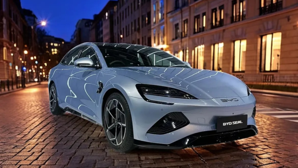 a silver car parked on a brick road