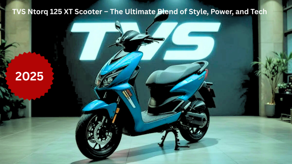 a blue scooter in a showroom